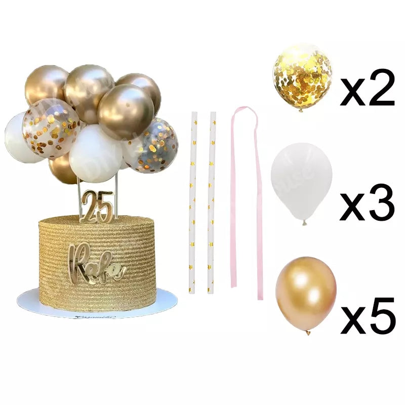 Balloon Confetti Cake Topper 13 pcs per set Gold Silver Wedding Birthday Decoration