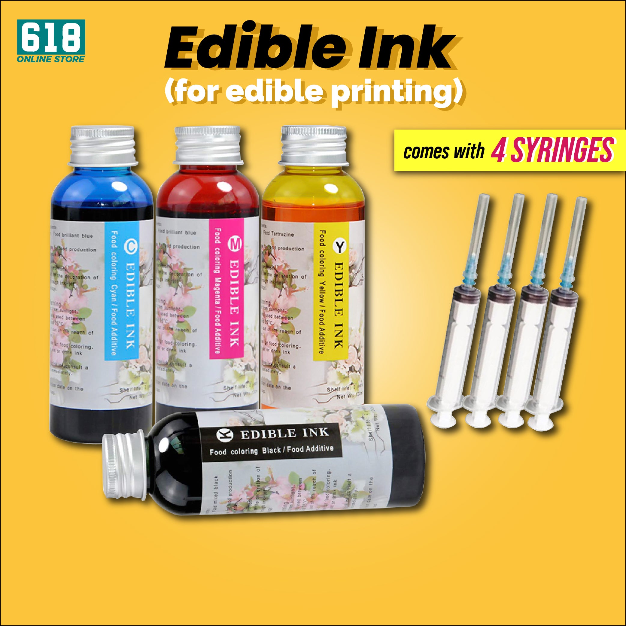 Edible Ink 4 Colors CMYK for Edible Print Wafer Print Baking Flower Edible Cake Design