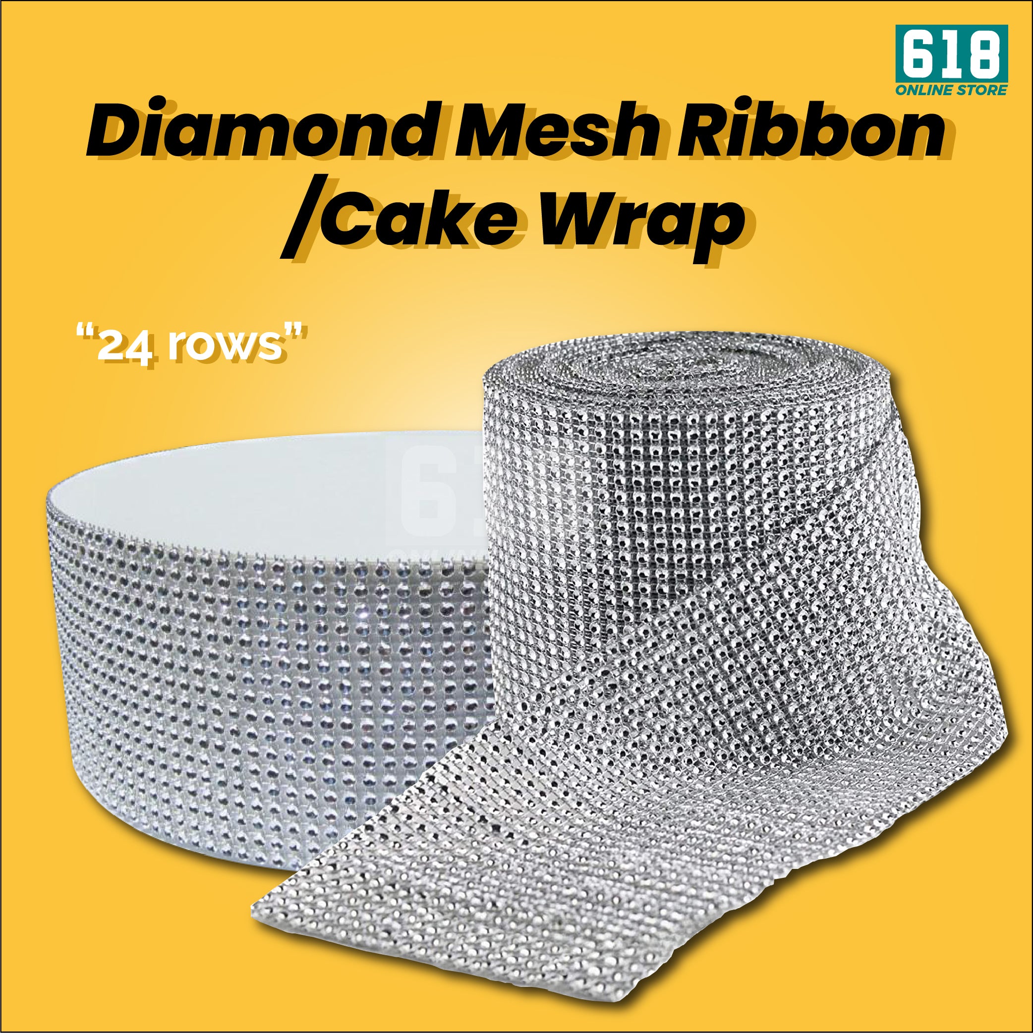 5 yards Mesh Diamond 24 rows Rhinestone Roll Silver Gold Ivory  Cake Wrap Ribbon Wedding Ribbon