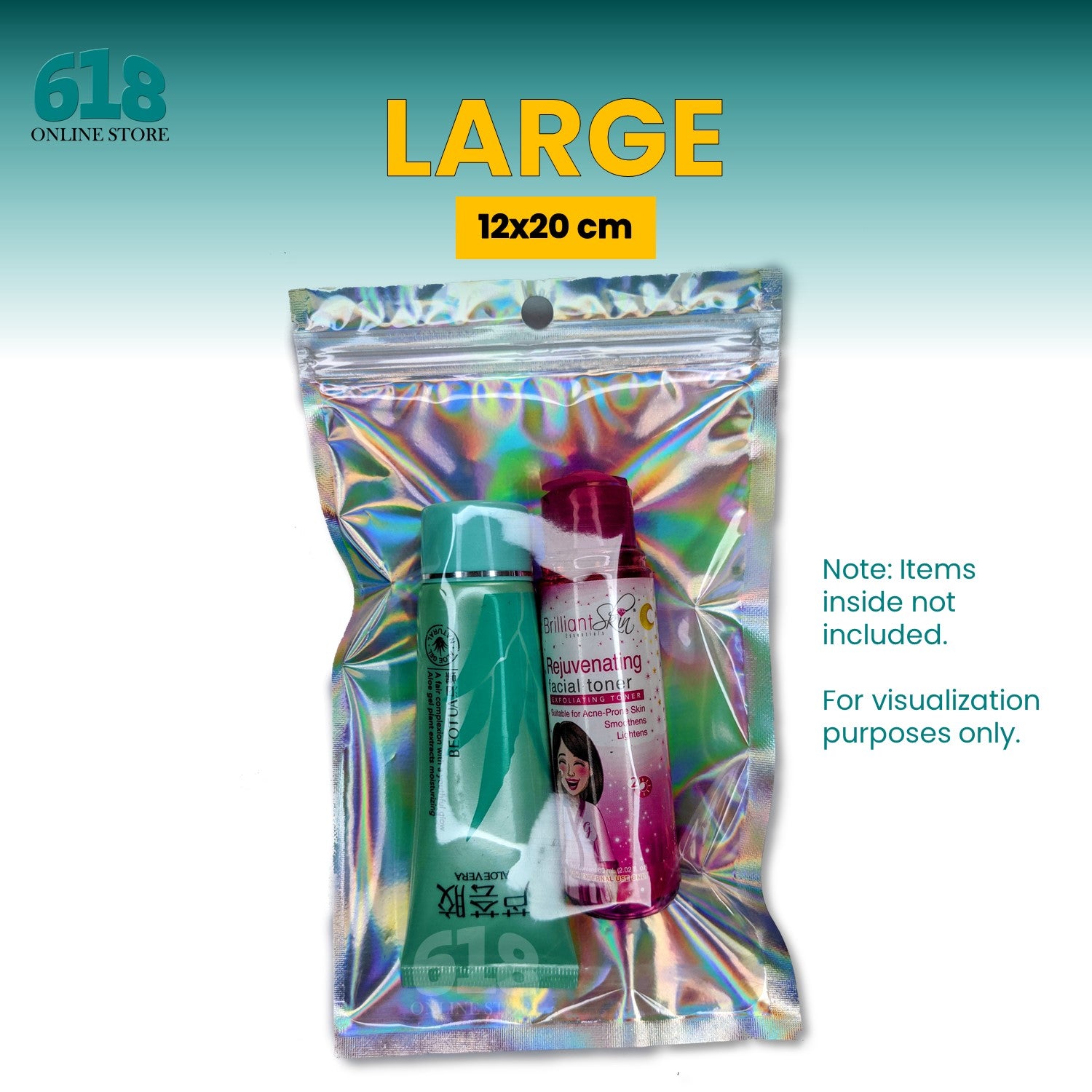 Holographic Pouch Ziplock Bag Resealable Storage Clear Front