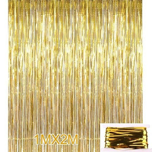 Metallic Foil Rain Silk Tinsel Curtain Backdrop Birthday Party Decorations Party Needs - 2 meters