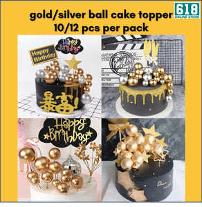 Gold Silver 12 pcs/10 pcs Ball Cake Topper Cupcake Birthday Decor Golden Silver Ball Party Supplies