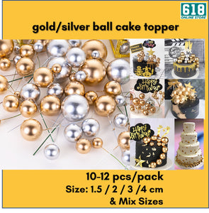 Gold Silver 12 pcs/10 pcs Ball Cake Topper Cupcake Birthday Decor Golden Silver Ball Party Supplies