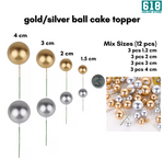 Load image into Gallery viewer, Gold Silver 12 pcs/10 pcs Ball Cake Topper Cupcake Birthday Decor Golden Silver Ball Party Supplies
