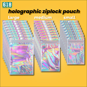 Holographic Pouch Ziplock Bag Resealable Storage Clear Front
